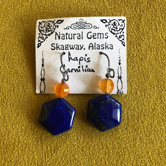 Natural Gems Lapis Camilian Bracelet and Earrings Set - Picture 3 of 6